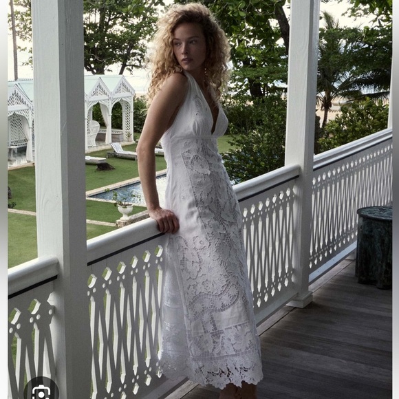 NWT Doen Heirloom Mariza Halter Midi Bridal or Graduation Dress Salt White M